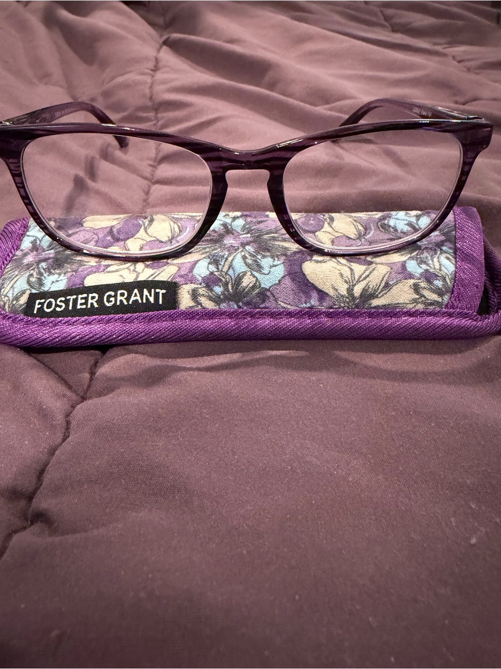 Foster Grant Purple Women's Reader 1.00 Eyeglasses with Floral Soft Case